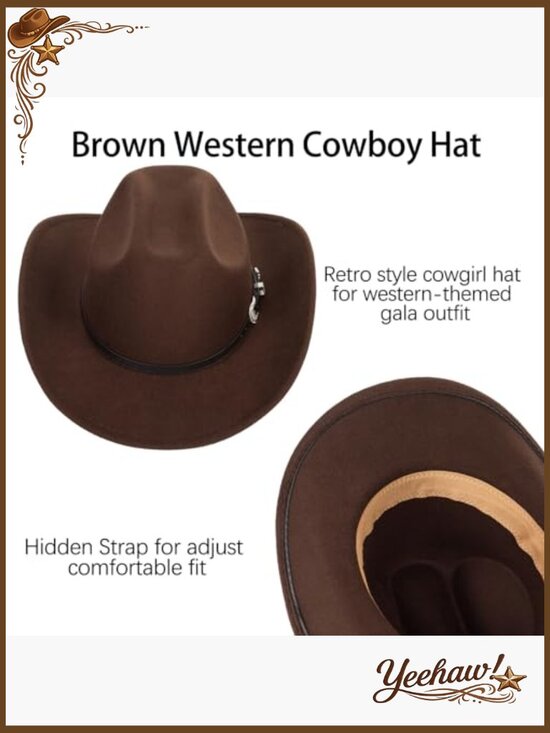 Adjustable Western Cowboy Hat Unisex Fedora with Leather Strap S-M main image 6